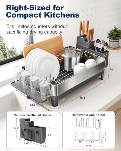 SNTD 304 Stainless Steel Dish Drying Rack for Small Kitchen Counter, Grey - color: Gray