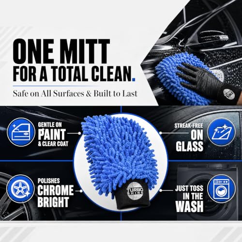 Microfiber Car Wash Mitt, Chenille Noodle Glove for Cars, Trucks, RVs, and Boats, Scratch-Free, Machine Washable, Reusable (1, Blue) - color: Blue