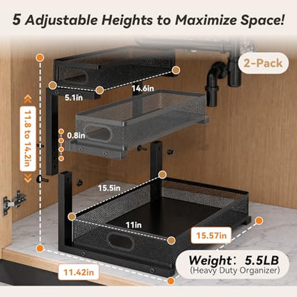 3-Tier Under Sink Organizer 2-Pack Organization for Bathroom Kitchen,Black - color: Black