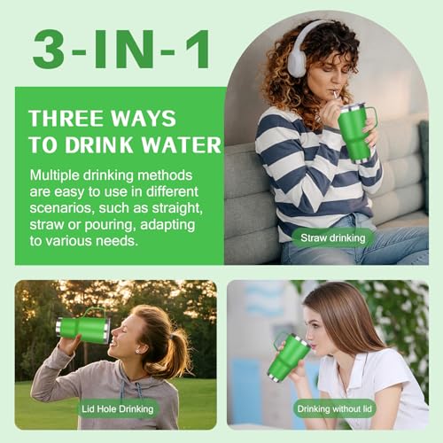 30 oz Tumbler with Handle, Stainless Steel Insulated Tumbler with Lid and Straw, Double Wall Vacuum Coffee Mug Tumbler, Insulated Coffee Thermal Cup for Cold and Hot (Fruit Green) - color: Fruit Green, size: 30 Ounces