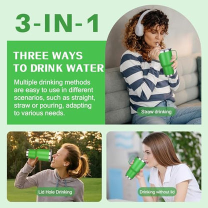 30 oz Tumbler with Handle, Stainless Steel Insulated Tumbler with Lid and Straw, Double Wall Vacuum Coffee Mug Tumbler, Insulated Coffee Thermal Cup for Cold and Hot (Fruit Green) - color: Fruit Green, size: 30 Ounces