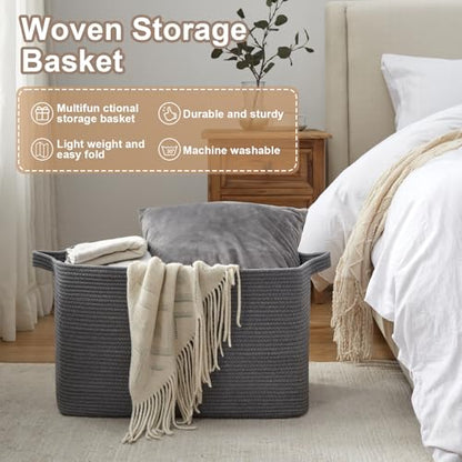 OIASKET 95L Extra Large Blanket Basket, 24" x 16.9" x 14.2" Woven Basket - color: Grey, size: 24"x16.9"x14.2"