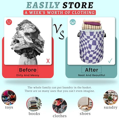 Purple Checkerboard Laundry Basket Oxford Cloth Hamper 18.9"x16.5" - color: Elegant Purple Checkerboard Pattern