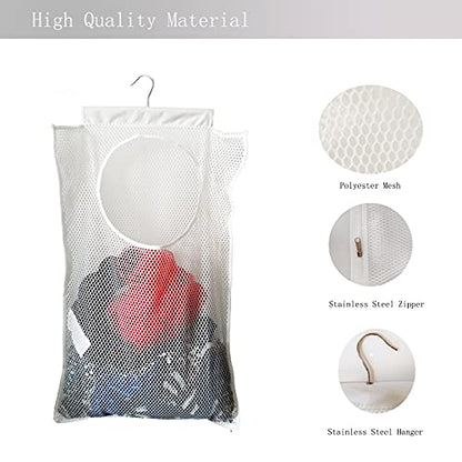 Hanging Mesh Laundry Hamper (30in*20in*2in) Large Dirty Clothes Bag - color: White