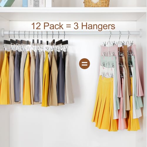 TOPIA HANGER 4 Tier Metal Skirt Hangers with Clips 80% Space Saving 3 Pack - color: Pink, size: 3 Pack