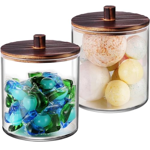 SheeChung 2 Pack 50oz Laundry Pods Container with Dark Wood Lid - color: Dark Brown, size: 2 Pack