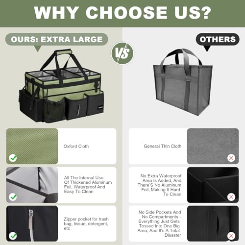 Extra Large Cleaning Caddy Bag with Built-In Support Board, Cleaning Tote Organizer with Removable Divider, Supply Carryall with Adjustable Shoulder Strap and Waist Belt for Cleaners & Housekeeper - color: Green, size: Extra-Large
