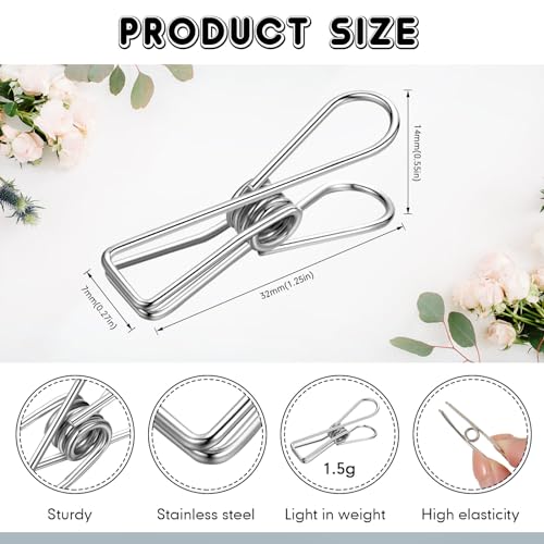 100 Pcs Paper Clips Metal Wire Hollow Out Clothespins Multi Purpose Utility Binder Clips Invoice Bill Stainless Steel Hanging Clothes Pins for School Kitchen Outdoor Office(Small,Silver) (Pack of 2) - color: Silver, size: Single Size (Small) (Pack of 2)