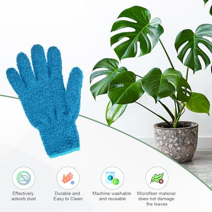 M METERXITY Dusting Gloves, Reusable Washable Mittens for Plants/House/Cars/Blinds Dusting, Leaf Cleaning Glove Mittens - color: Blue, size: 7 x 9.5 cm