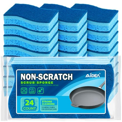 AIDEA Sponges Kitchen-24Count, Non-Scratch Scrub Sponge, Sponge for Dishes - color: Light-blue
