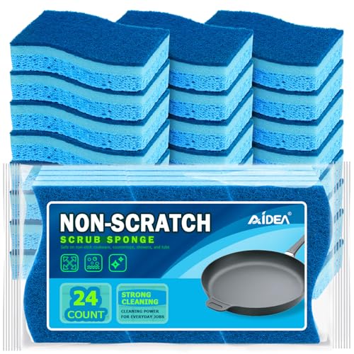 AIDEA Sponges Kitchen-24Count, Non-Scratch Scrub Sponge, Sponge for Dishes - color: Light-blue