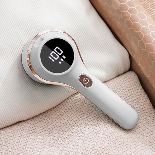 Electric Fabric Shaver Lint Remover, Rechargeable Electric Portable Sweater Defuzzer with Digital Display, Adjustable 6 Leaf Blades Lint Remover for Clothes Furniture (White) - color: White
