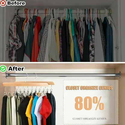 Closet Organizer with 10 Clips, 2PCS Space Saving Hanging Closet Organizer, Space-Saving Hat Scarf Clothespins for Jeans Skirts Socks Leggings Wooden Pant Hangers with Clips(Wood) - color: 2pc-light Wood