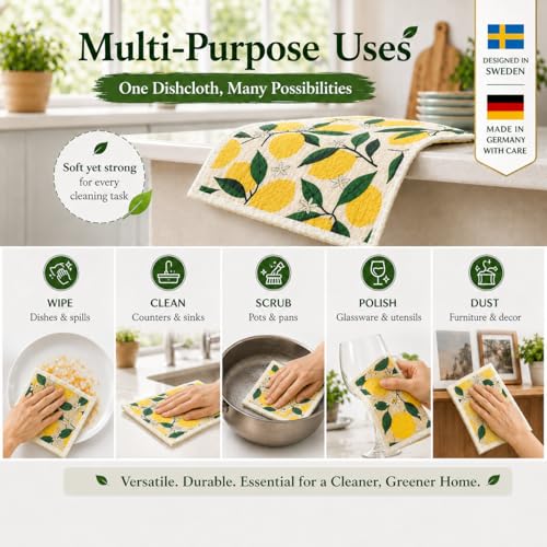 10 Pcs Fruits Print Swedish Dishcloths for Kitchen, German Cellulose - color: 10 Pcs- Fruits Print