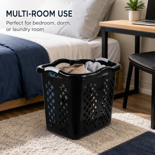 Laundry Basket 2 Bushel Plastic with Handles Black for Bedroom Dorm - color: Black 1pc