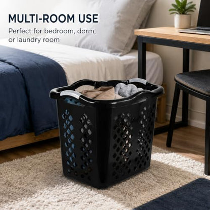 Laundry Basket 2 Bushel Plastic with Handles Black for Bedroom Dorm - color: Black 1pc