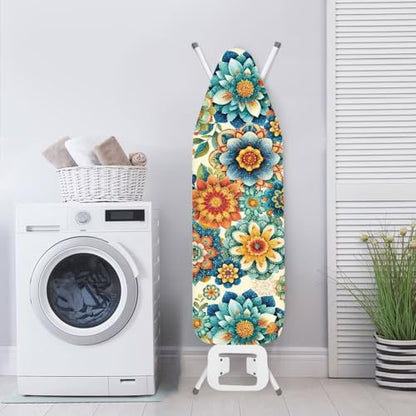 Boho Dahlia Ironing Board Cover Extra Wide Table Top Ironing Board Cover Western Flowers Home Decor Heavy Duty Padded Iron Board Covers with Elastic Edge - color: Boho Dahlia