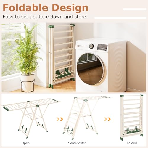 GIANTEX Foldable Metal Clothes Drying Rack, 72.5" Height Adjustable Wings - color: Beige, size: 72.5"L x 39"-66"H