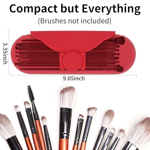 Travel Silicone Makeup Brush Holder with Cleaning Pad and Magnetic Closure - color: Red