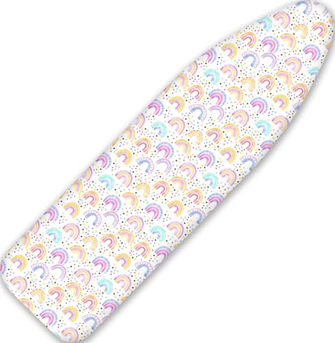 Cute Pink Boho Rainbow Colorful 15"x54" Ironing Board Cover with Padding Cotton Scorch and Stain Resistant Padding Standard Size Heavy Duty Thick Padding Heat Reflective - color: Pink/White