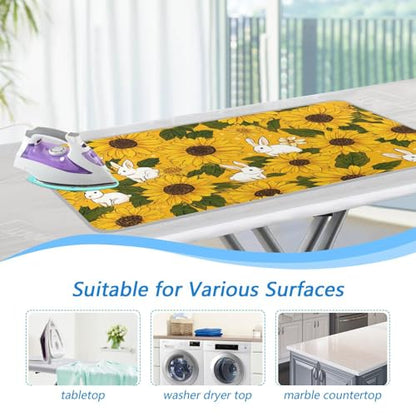 Ironing Mat Portable Ironing Pad Ironing Blanket for Table Top Heat Resistance Double-Side Using Travel Large 47.2 x 27.6 Inch Foldable Lightweight Autumn Sunflower and Cute Rabbit - color: Autumn Sunflower and Cute Rabbit