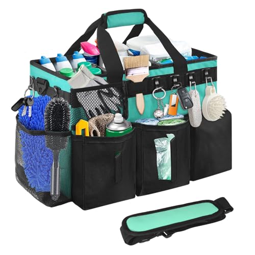Compact Wearable Cleaning Supplie Bag with Handle Shoulder Straps - color: Green