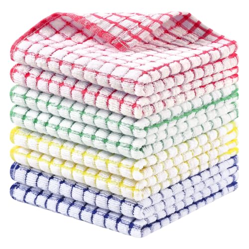 Homaxy 8 Pack Terry Kitchen Dish Cloths, 12"x12", Blue/Yellow/Red/Green - color: Blue/Yellow/Red/Green, size: 12 x 12 - 8 Pack