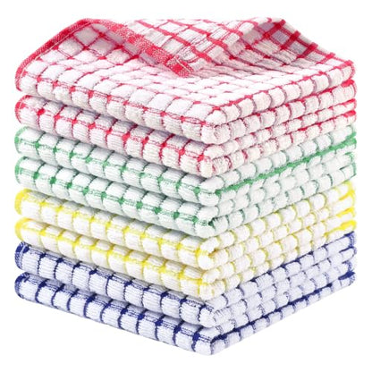 Homaxy 8 Pack Terry Kitchen Dish Cloths, 12"x12", Blue/Yellow/Red/Green - color: Blue/Yellow/Red/Green, size: 12 x 12 - 8 Pack