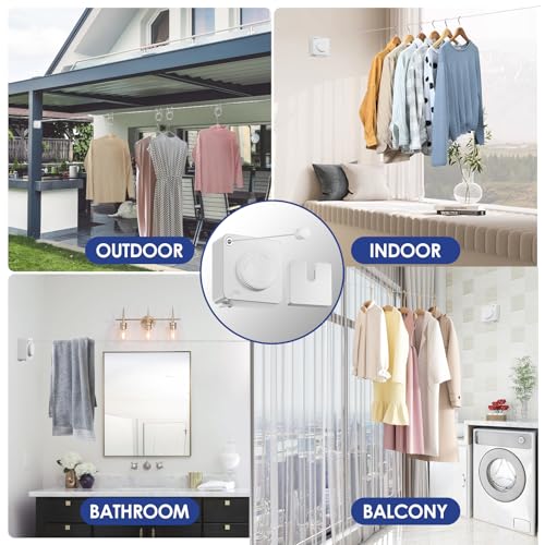 Retractable Clothesline Indoor, Non-Sagging Clothes Line Retracting Outdoors,15.6Ft Heavy Duty Clothes Drying Laundry Line, Wall Mounted Clothesline (White) - color: White-15.6ft