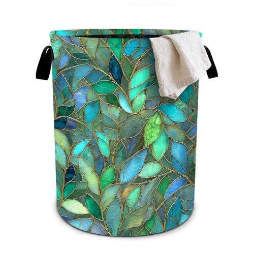 Leaves Laundry Basket Collapsible Oxford Cloth Fabric Hamper,Tote Bag Portable Storage Bin for Bedroom Bathroom Laundry Room 19.6x15.7 Inch - color: Leaves