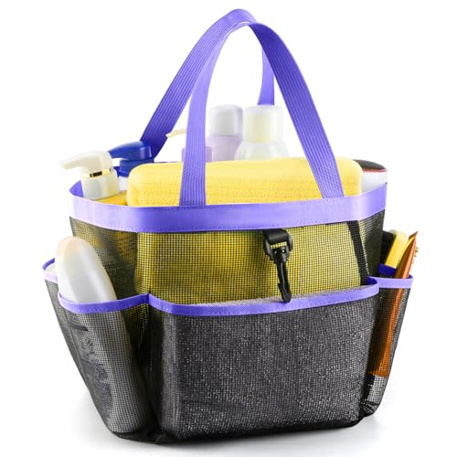 LOYEE Mesh Shower Caddy Portable for College Dorm Room Essentials with 8 Pockets, Shower Bag for Beach, Swimming, Gym, Travel, Bathroom(Purple) - color: Purple