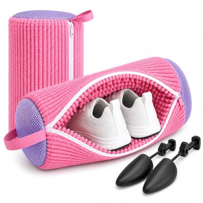 Shoe Washing Machine Bag (2 Pack), Shoe Bag for Washing Machine with Microfiber Scrub Fibers, Self-Locking Zipper Protection, 2 Adjustable Shoe Trees, Sneaker Laundry Bag for Washer and Dryer