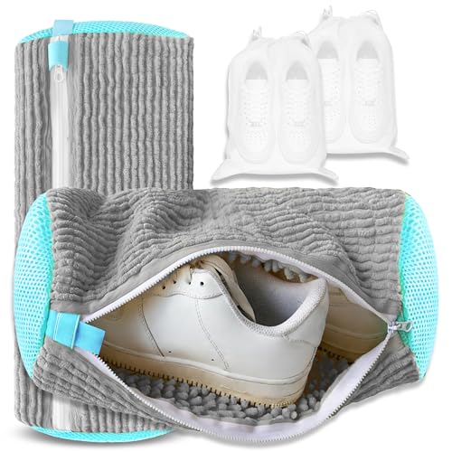 2Pcs Reusable Shoe Washing Machine Bag for Washer and Dryer:Free Up Hands, Prevent Deformation,shoe bag with Zipper Protection Design, Use for all Shoes,Sports Shoes - color: E-2Pcsf-Grey