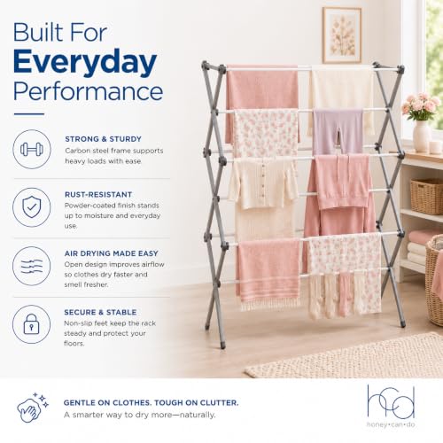 Honey-Can-Do Oversized Clothes Drying Rack, 35" Wide, 50 lb, Grey - color: Grey / White