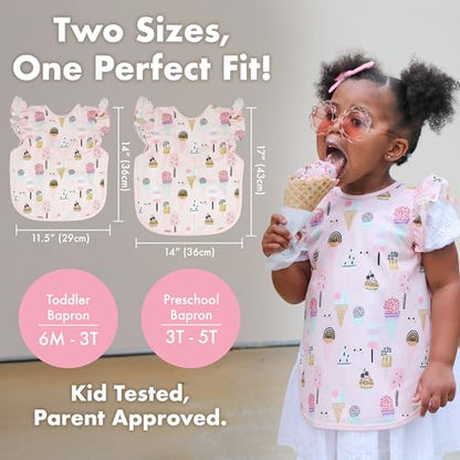 BapronBaby Flutter Baby Led Weaning Infant Feeding Bib Crafting Smock 6M-5T - color: Pink Ice Cream, size: Baby/Toddler 6m-3T