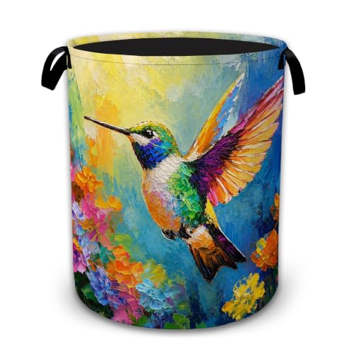 Colorful Hummingbird Floral Laundry Basket with Handles, Foldable Tall Oxford Clothes Hamper, Lightweight Water-Resistant Storage Bin for Bedroom Bathroom College Dorm, 16 x 20.8 Inch - color: Colorful Hummingbird Floral