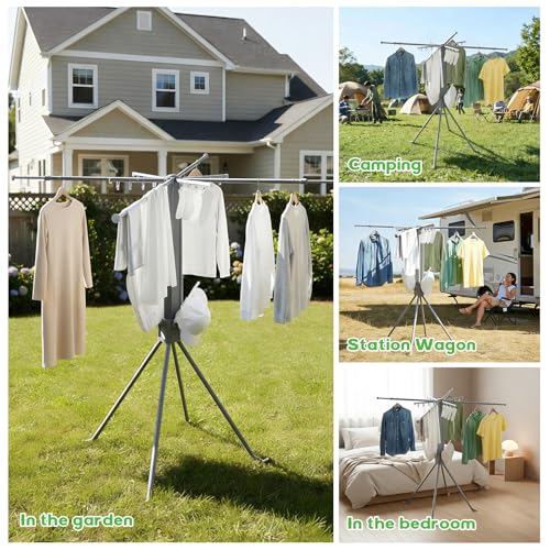 cjc Foldable Clothes Drying Rack, Extra Stable Heavy Duty-100Lbs Load - color: Grey-8 Rods