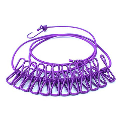 AKOAK 1 Pack Multi-Function Outdoor Home Clothesline Travel Portable Windproof Non-Slip Drying Rope 12 Clip (Purple) - color: Purple