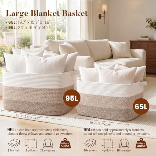 65L Large Woven Blanket Basket for Living Room, 19.7"x15.7"x11.8" - color: Gradient Yellow, size: 19.7"x15.7"x11.8"