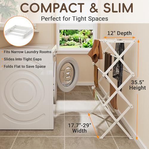 Foldable Clothes Drying Rack, Reinforced Joints, White - color: White, size: 29"W x 12"D x 35.5"H