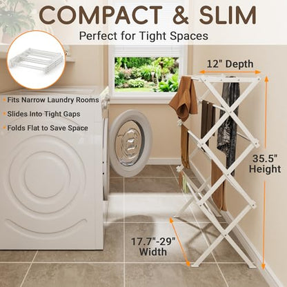 Foldable Clothes Drying Rack, Reinforced Joints, White - color: White, size: 29"W x 12"D x 35.5"H