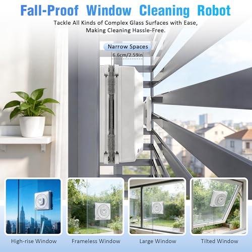 Window Cleaner Robot with 4 Cleaning Modes, 8000Pa Suction Remote Control