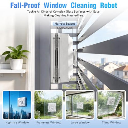 Window Cleaner Robot with 4 Cleaning Modes, 8000Pa Suction Remote Control