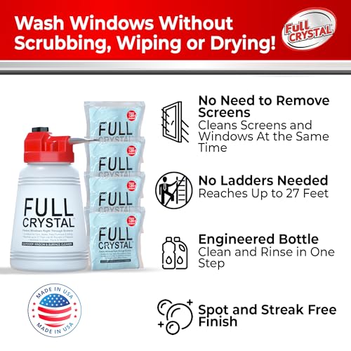 Full Crystal Window Cleaner, Bottle + 16oz Powder, Cleans Up to 80 Windows - style: 4 Ounce (Pack of 4)