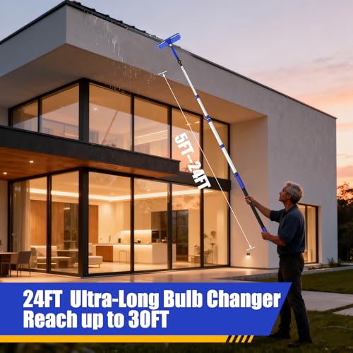 30FT High Ceilings Cobweb Dusters for Cleaning Kit with Extension Pole - color: Blue, size: 24 feet