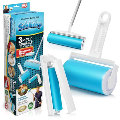Schticky 3-Piece Lint Roller Set, Reusable & Washable, Pet Hair Remover