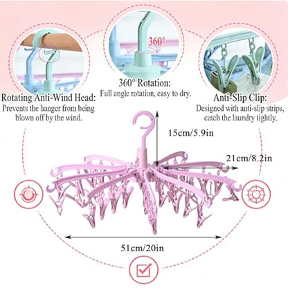 Clothes Sock Drying Hanger with 40 Clips,Foldable Hanging Rack - color: Pink40