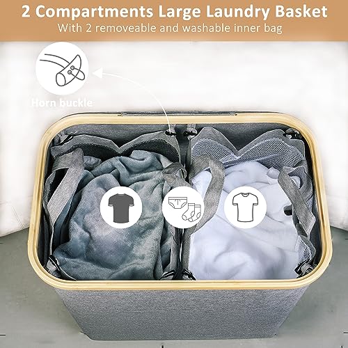 IEGrow Laundry Hamper with Lid,150L Laundry Basket with 2 Mesh Bags,Grey - color: Grey, size: 150L