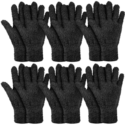 Bencailor 6 Pairs Microfiber Dusting Gloves, Dusting Cleaning Gloves Microfiber Gloves for Plants House Blinds Car Dust Mitt (Black,Medium) - color: Black, size: Medium