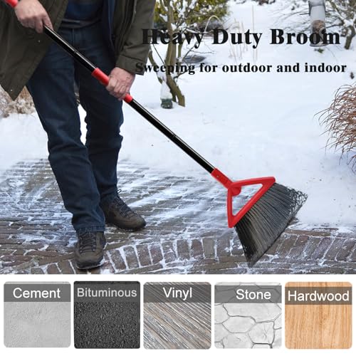 Heavy Duty Broom Outdoor and Indoor, 2 Pack Upgraded Commercial Angle Brooms, Perfect Red Broom of House, Kitchen, Garage, Courtyard - color: Red *2p